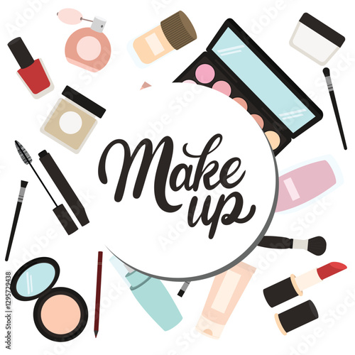 Make up square banner with text lettering. Hand drawn vector art.