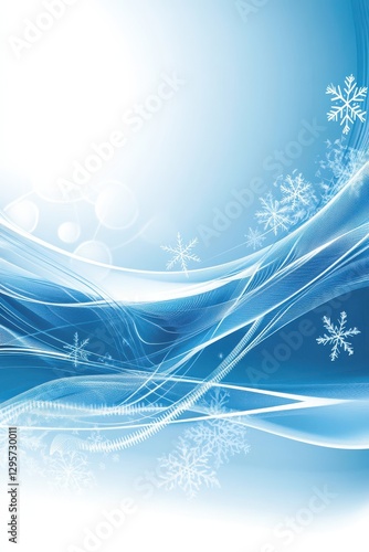 Christmas Blue Background with Snowflakes and Waves