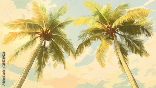 Tropical Palm Trees Under Pastel Sky