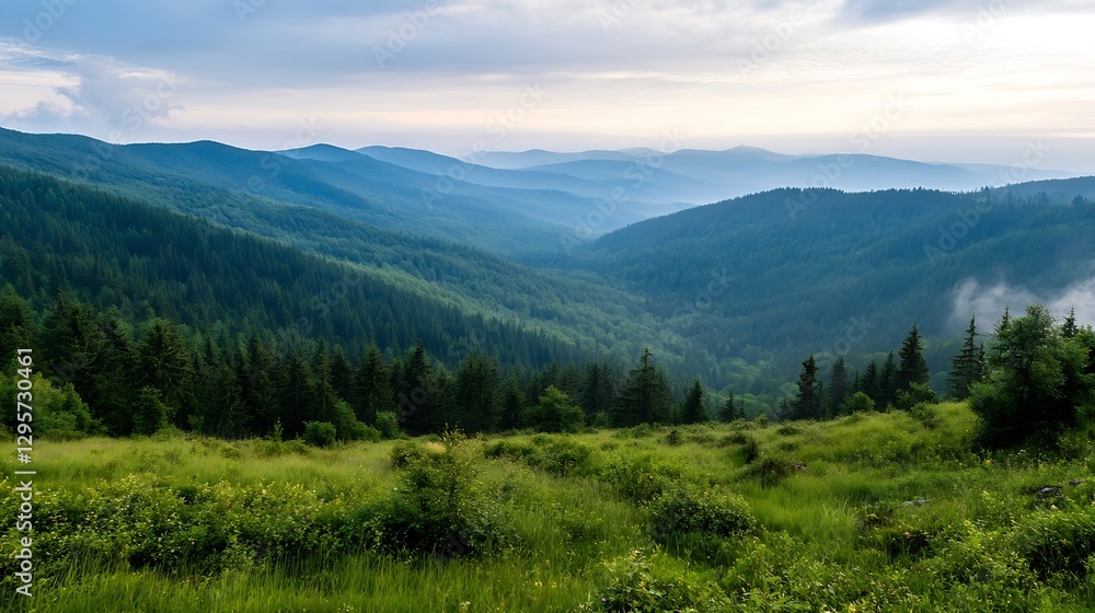 Breathtaking View of Lush Green Mountains Amidst Misty Horizon : Generative AI Breathtaking View of Lush Green Mountains Amidst Misty Horizon : Generative AI