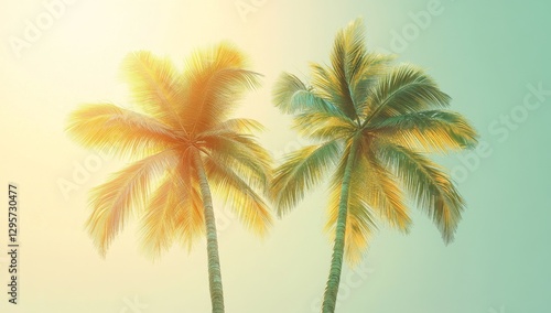 Golden Sunset Palm Trees Tropical Paradise