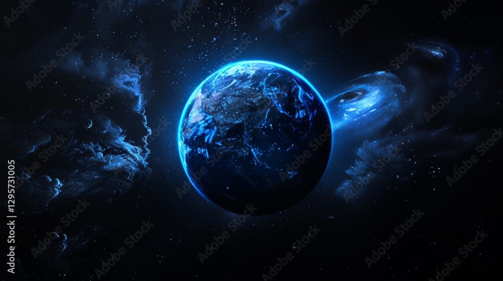 Fototapeta premium A stunning artistic representation of earth rendered in blue tones against a dark background