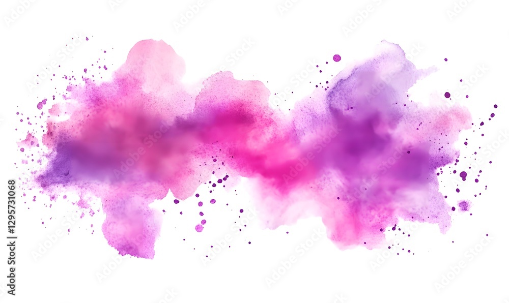 Obraz premium Watercolor splash in purple and pink colors on a white background. Generative AI