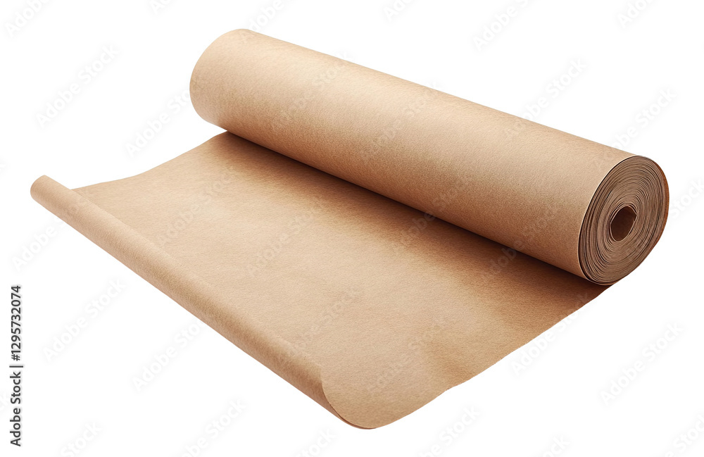 Fototapeta premium Roll of brown kraft paper, isolated on transparent cutout background