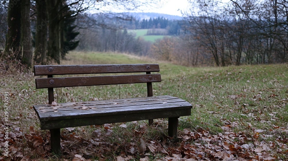 Rustic Wooden Bench Surrounded by Autumn Leaves in a Peaceful Landscape : Generative AI Rustic Wooden Bench Surrounded by Autumn Leaves in a Peaceful Landscape : Generative AI
