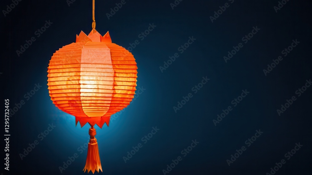 Fototapeta premium a vibrant orange lantern glowing against a deep blue background