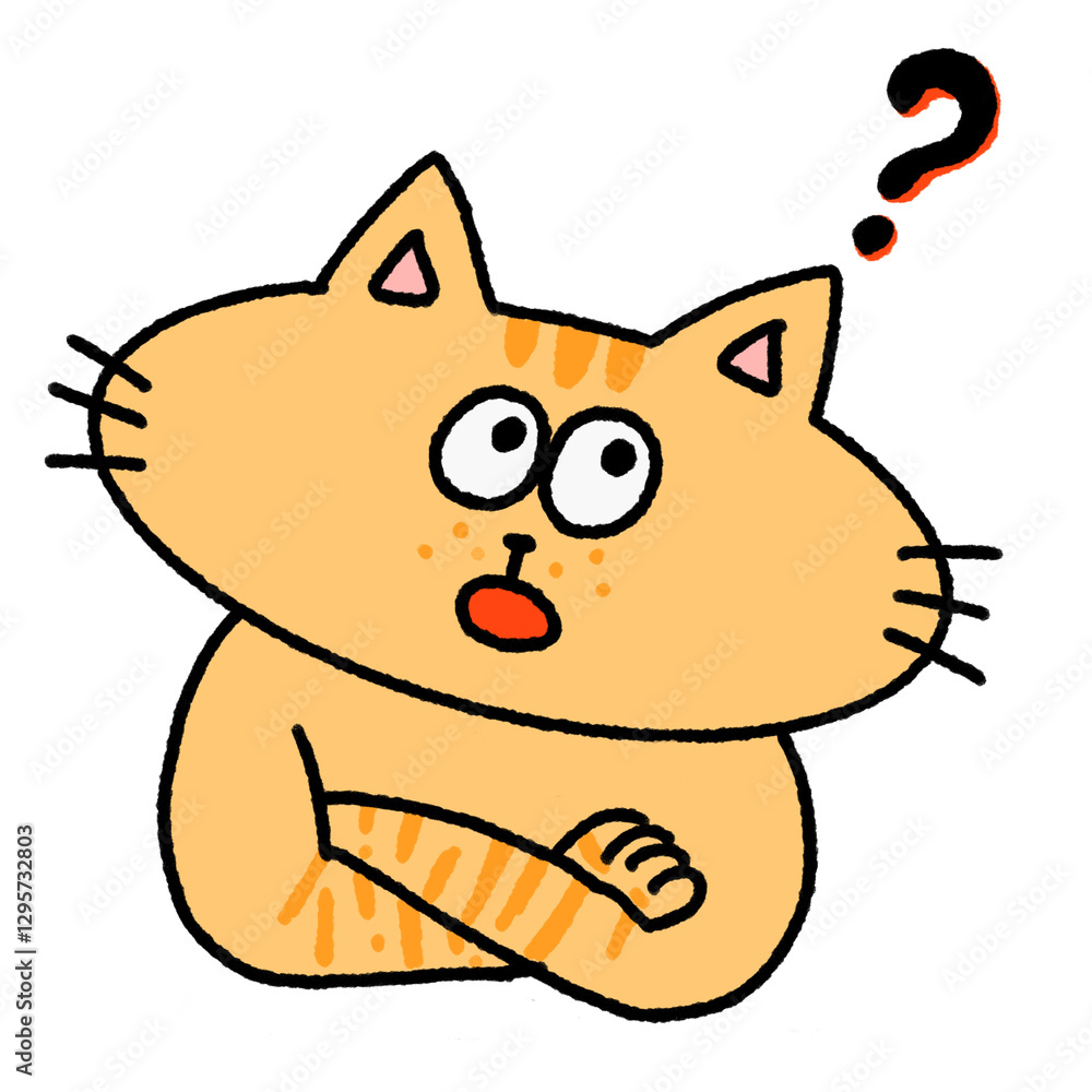はてな?と思っている茶トラのねこのイラスト はてな?と思っている茶トラのねこのイラスト