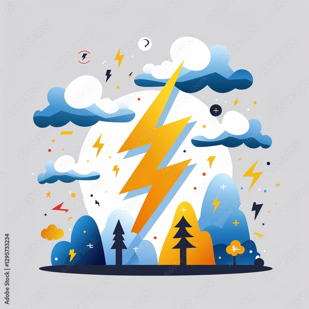 Naklejka premium lightning on plain white background childish style illustration