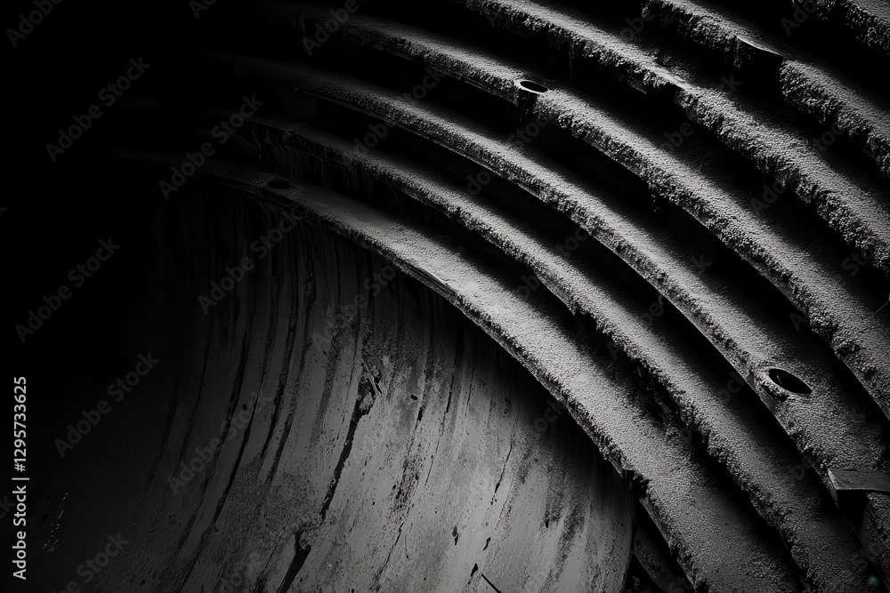Fototapeta premium Dusty metal tunnel interior; abstract texture