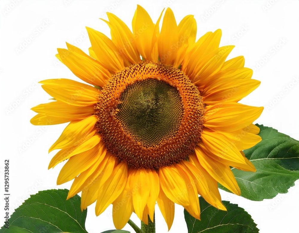 Obraz premium Bright yellow sunflower stems with green leaves 