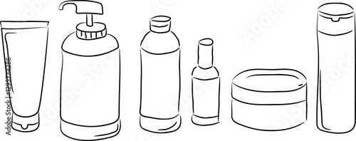 Minimalist Hand-Drawn Beauty and Skincare Product Bottles Vector
