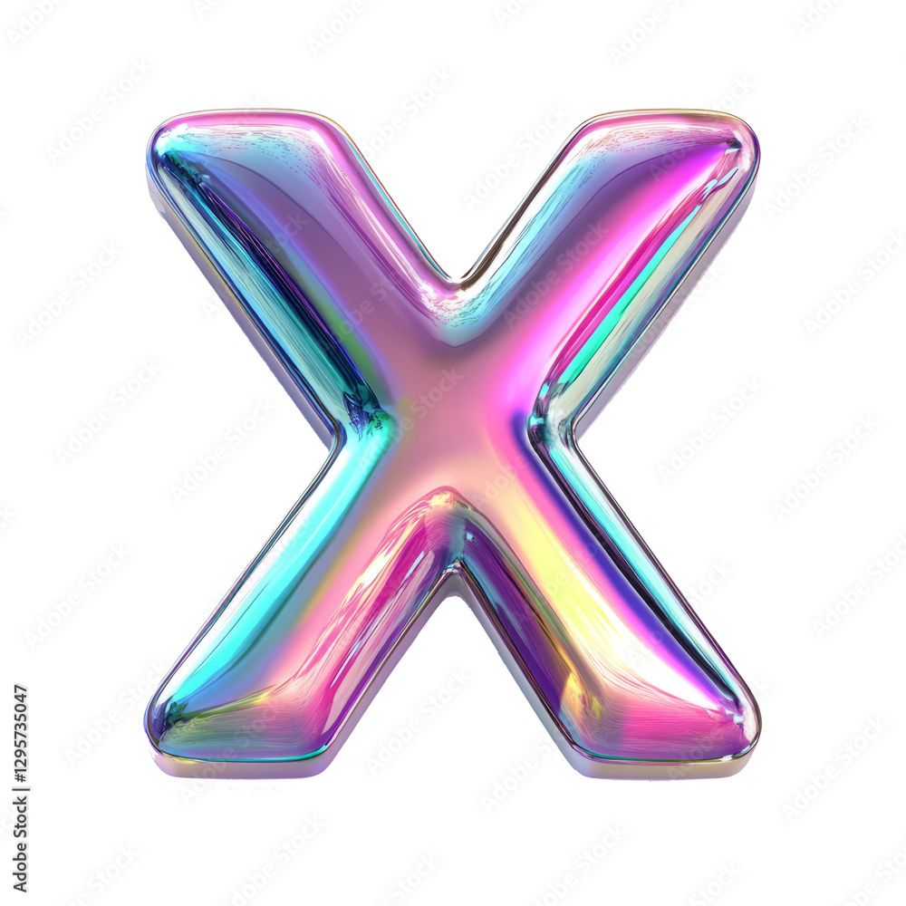3D iridescent letter X isolated on transparent background with clipping path cut-out 3D iridescent letter X isolated on transparent background with clipping path cut-out