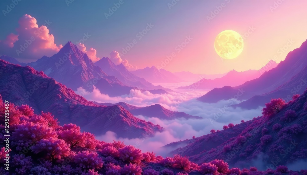 An otherworldly landscape with soft glowing hills and mountains, dreamy, hazy An otherworldly landscape with soft glowing hills and mountains, dreamy, hazy
