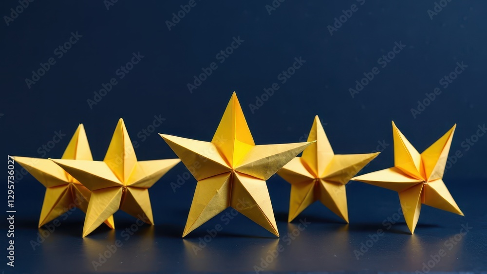 Fototapeta premium golden origami stars shining against a deep blue backdrop