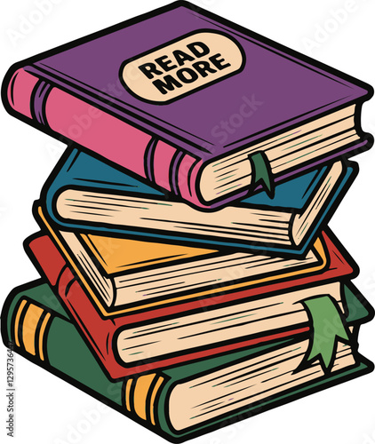 A neatly arranged stack of colorful books rendered in vector format.
