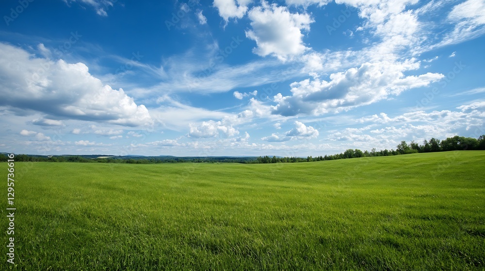 Vibrant Green Meadow Under a Dramatic Blue Sky with Fluffy Clouds : Generative AI Vibrant Green Meadow Under a Dramatic Blue Sky with Fluffy Clouds : Generative AI