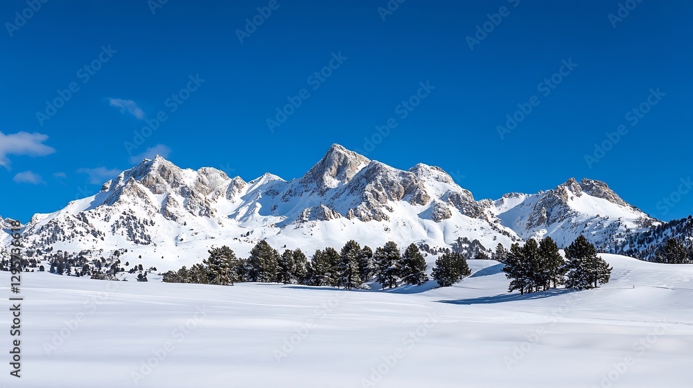 Fototapeta premium Majestic snowcovered mountain peaks under a clear blue sky showcasing natural beauty and serenity : Generative AI