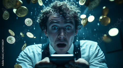 Man Shocked by Falling Coins While Using Smartphone