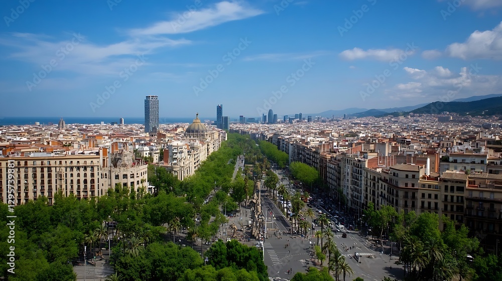 Astonishing Cityscape of Barcelona with Lush Green Avenues and Historic Buildings : Generative AI Astonishing Cityscape of Barcelona with Lush Green Avenues and Historic Buildings : Generative AI