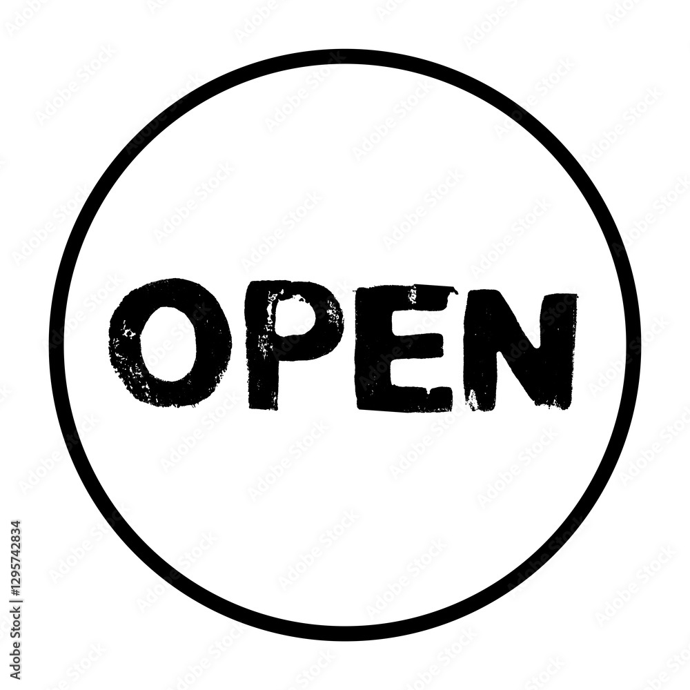 Runder Button zeigt: Open - Geöffnet Runder Button zeigt: Open - Geöffnet