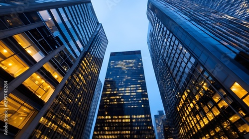 Wallpaper Mural Beautiful view of illuminated skyscrapers and modern buildings against twilight sky : Generative AI Torontodigital.ca