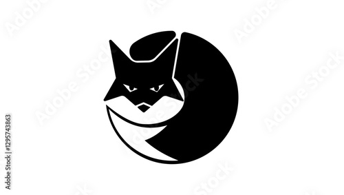 fox round symbol, black isolated silhouette