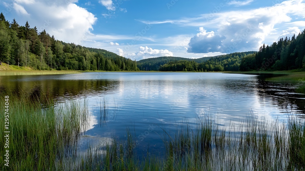 Tranquil Lake Reflections Under A Clear Sky Surrounded By Lush Green Forests : Generative AI Tranquil Lake Reflections Under A Clear Sky Surrounded By Lush Green Forests : Generative AI