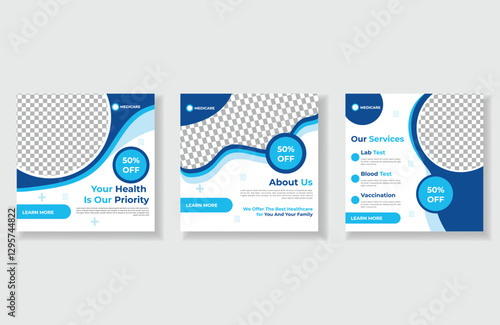 Healthcare medical service social media post design template square size and colorful design