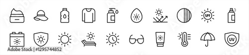 Set of Sun-Protection icons. 20 sets of Sun-Protection icons. Sun-Protection icons. Simple line style Sun-Protection icons	

