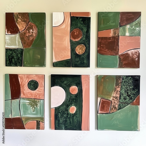 Abstract Wall Art: Colorful Panels Featuring Earth Tones and Geometric Shapes for Modern Decor