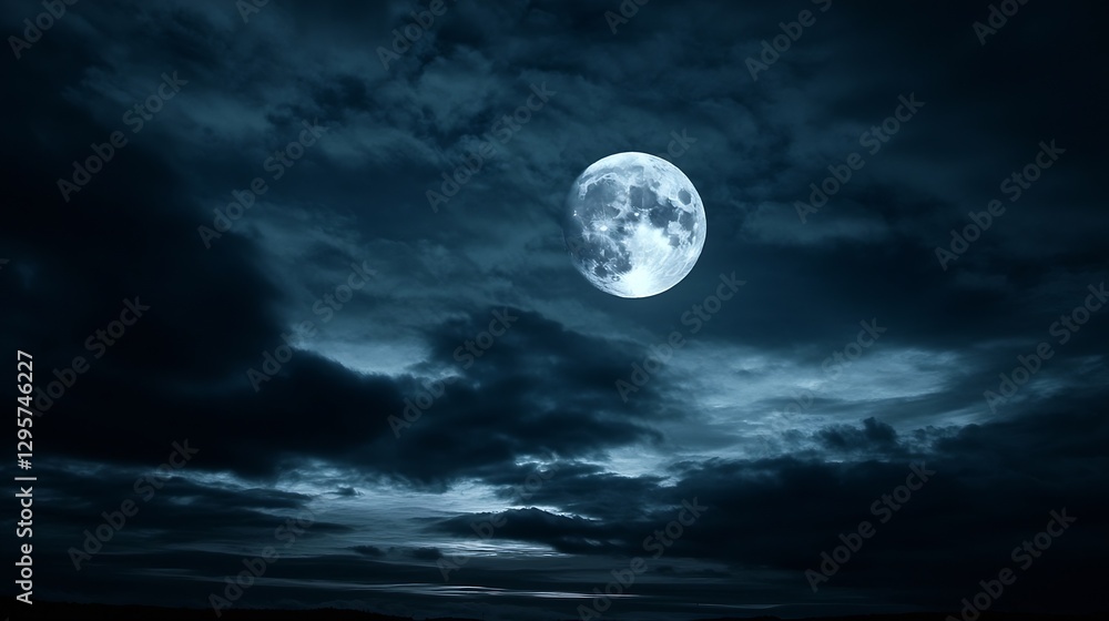 Stunning night image of a luminous full moon illuminating the dark sky with dramatic clouds : Generative AI Stunning night image of a luminous full moon illuminating the dark sky with dramatic clouds : Generative AI