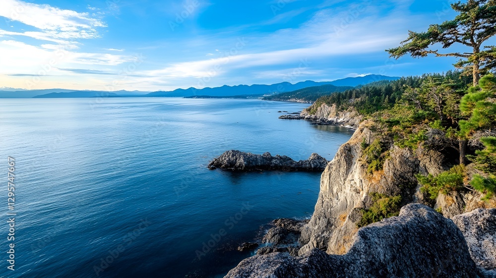 Breathtaking Coastal View with Rocky Outcrops and Calm Waters under a Scenic Sky : Generative AI Breathtaking Coastal View with Rocky Outcrops and Calm Waters under a Scenic Sky : Generative AI