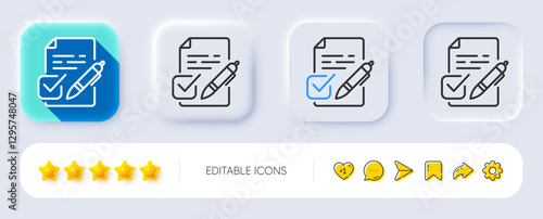 Voting ballot paper line icon. Neumorphic, Flat shadow, 3d buttons. Vote ticket sign. Public election symbol. Line voting ballot icon. Social media icons. Vector