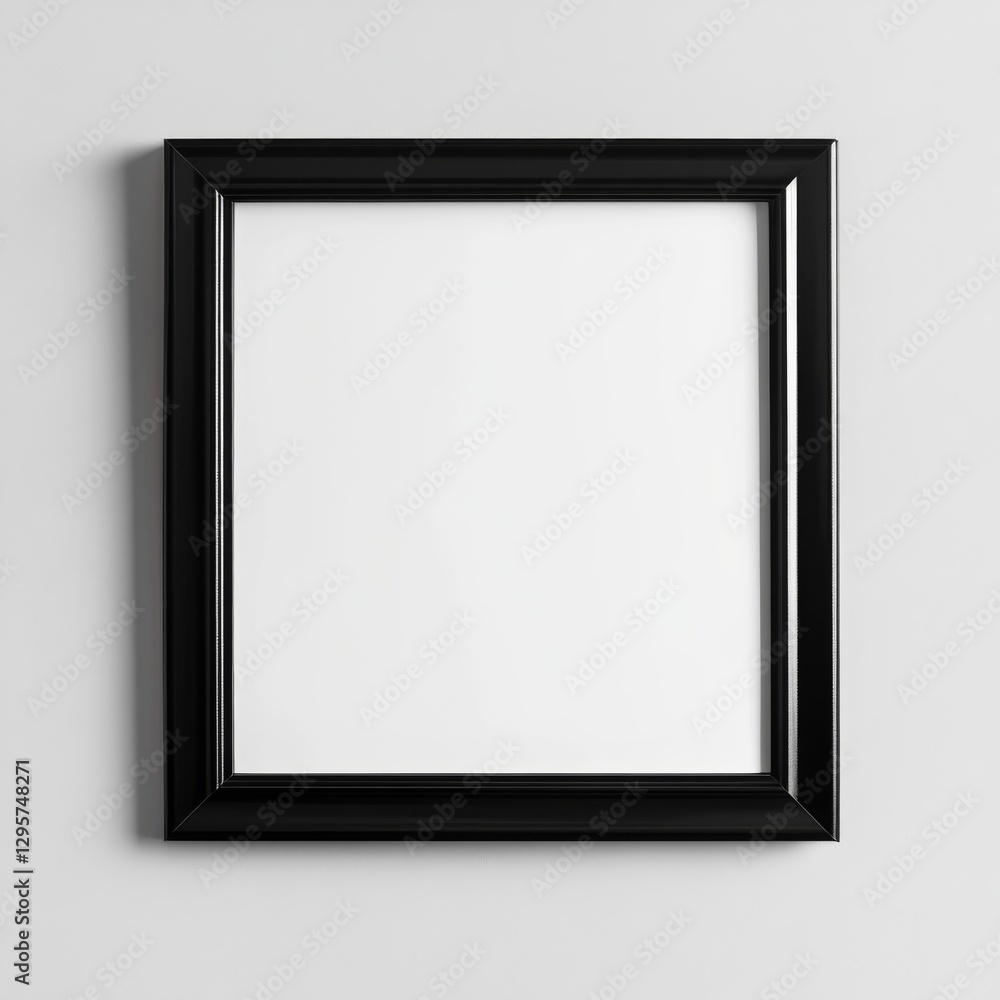 Fototapeta premium Elegant Black Frame Mockup on White Wall, Perfect for Displaying Art or Photos in Home Decor Setting.