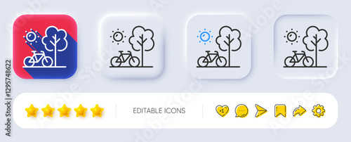 Bicycle line icon. Neumorphic, Flat shadow, 3d buttons. City bike transport sign. Outdoor transportation symbol. Line bicycle icon. Social media icons. Vector