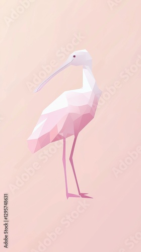 Stylized Pink Bird: A geometric representation of a pink bird against a soft pastel background, ideal for art and design projects.