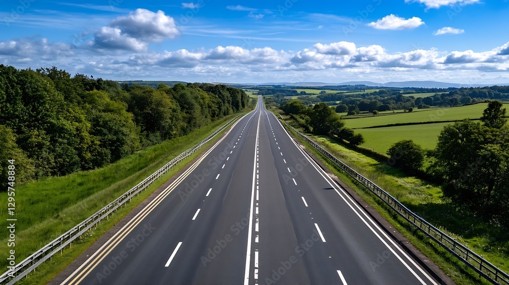 Panoramic View of a Scenic Highway Stretching Through Lush Green Fields and Rolling Hills : Generative AI Panoramic View of a Scenic Highway Stretching Through Lush Green Fields and Rolling Hills : Generative AI