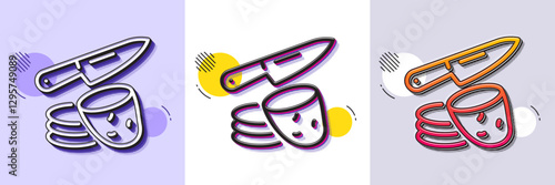 Potato chips line icon. Halftone dotted pattern. Gradient icon with grain shadow. Sliced cut potatoes sign. Eco vegetable symbol. Line potato chips icon. Various designs. Vector