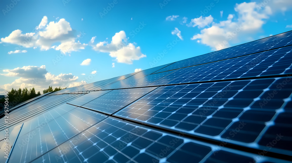Solar Panels in a Green Landscape Under Clear Sky Solar Panels in a Green Landscape Under Clear Sky