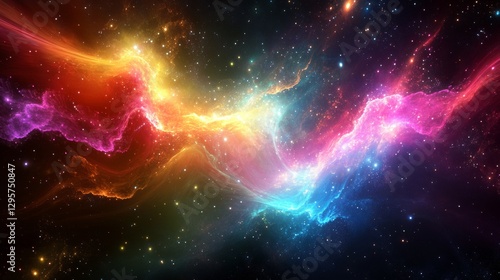 A vibrant, futuristic light effect flows seamlessly against a sci-fi backdrop, creating an ethereal and abstract space