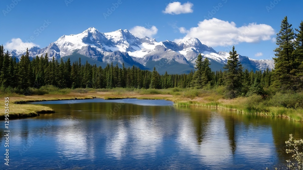 Breathtaking reflection of snow-capped mountains in a tranquil lake surrounded by greenery : Generative AI Breathtaking reflection of snow-capped mountains in a tranquil lake surrounded by greenery : Generative AI