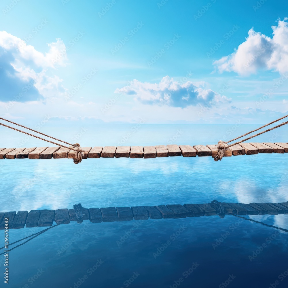 Obraz premium Tranquil Wooden Bridge Over Calm Water Surface