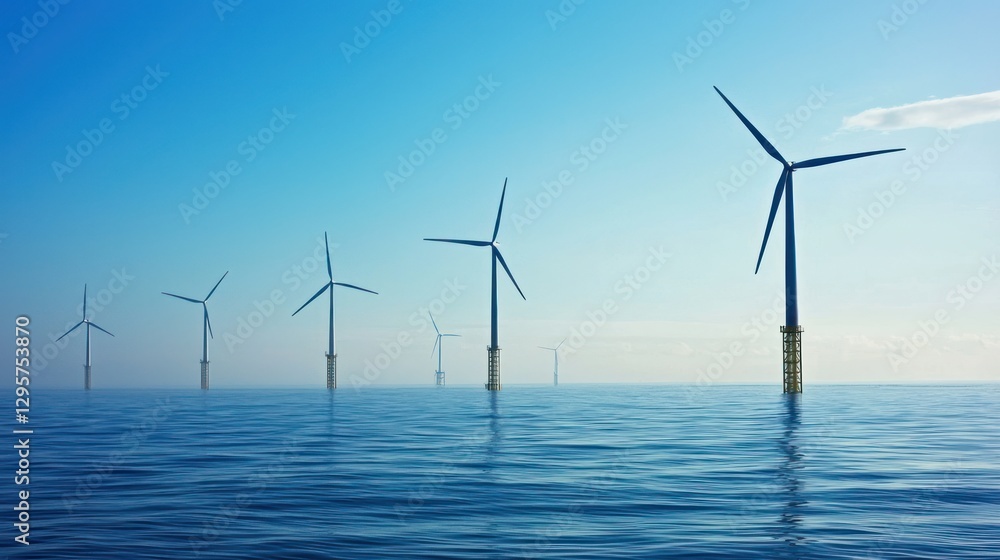Scenic offshore wind turbines generating renewable energy at sea Scenic offshore wind turbines generating renewable energy at sea