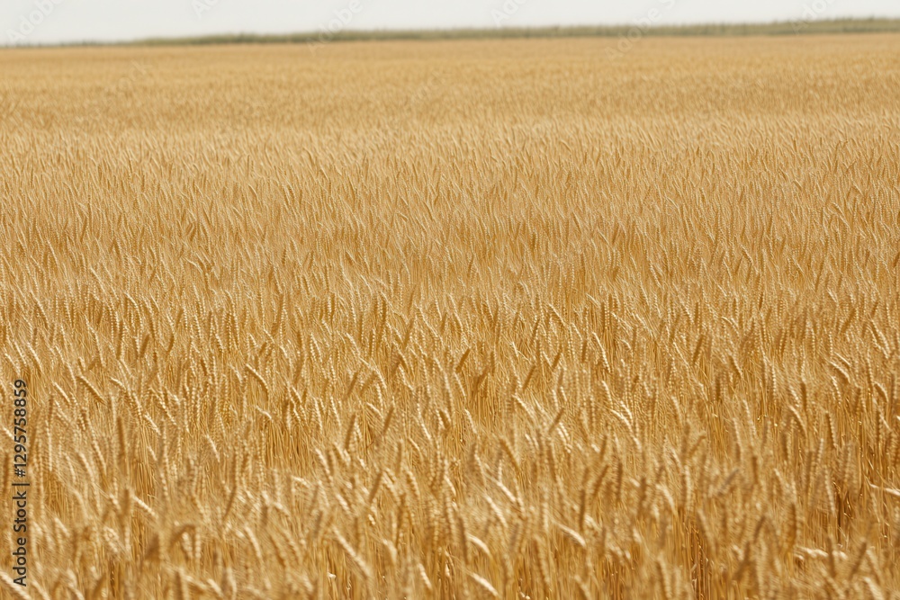 Fototapeta premium Golden wheat field, rural landscape, harvest time, background sky