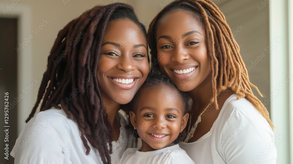 Smiling family poses together at home in natural light showcasing joyful moments and strong bonds Smiling family poses together at home in natural light showcasing joyful moments and strong bonds