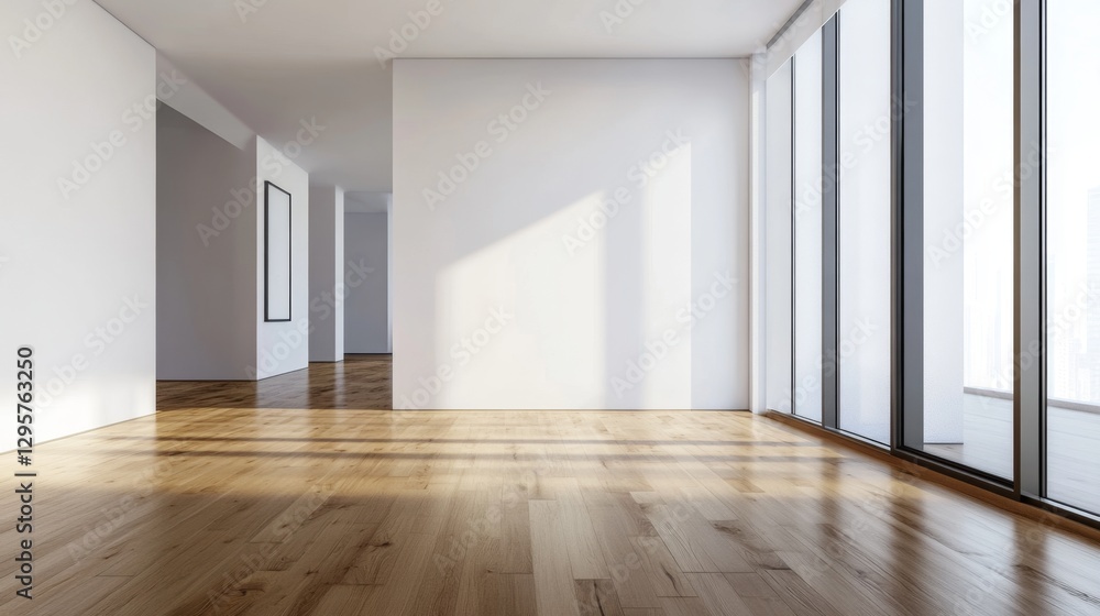 Bright and Pristine Interior Space with Smooth White Walls and Floor Bright and Pristine Interior Space with Smooth White Walls and Floor