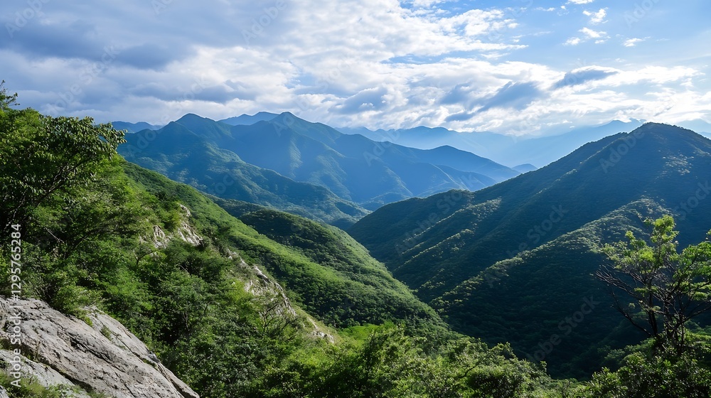 Majestic Mountains Covered in Lush Greenery Under a Bright Sky : Generative AI Majestic Mountains Covered in Lush Greenery Under a Bright Sky : Generative AI