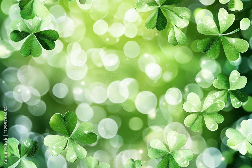 Lush green clovers shine in a vibrant, glowing background, perfect for St. Patrick Day Lush green clovers shine in a vibrant, glowing background, perfect for St. Patrick Day