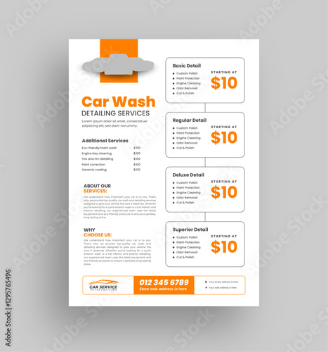 Car wash flyer poster template, Auto detailing service leaflet template, Cleaning service ads promotion flyer.