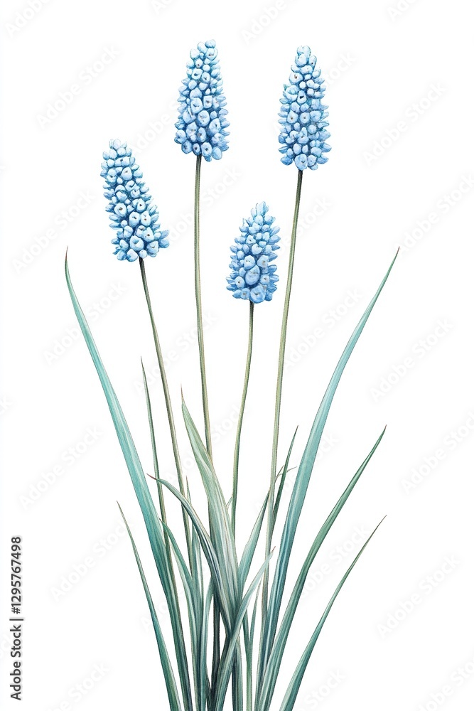 Naklejka premium Blue muscari flowers on long stems against